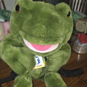 Vintage Wildkin Inc Green Frog Bag Bookbag Backpack With Puppet Head